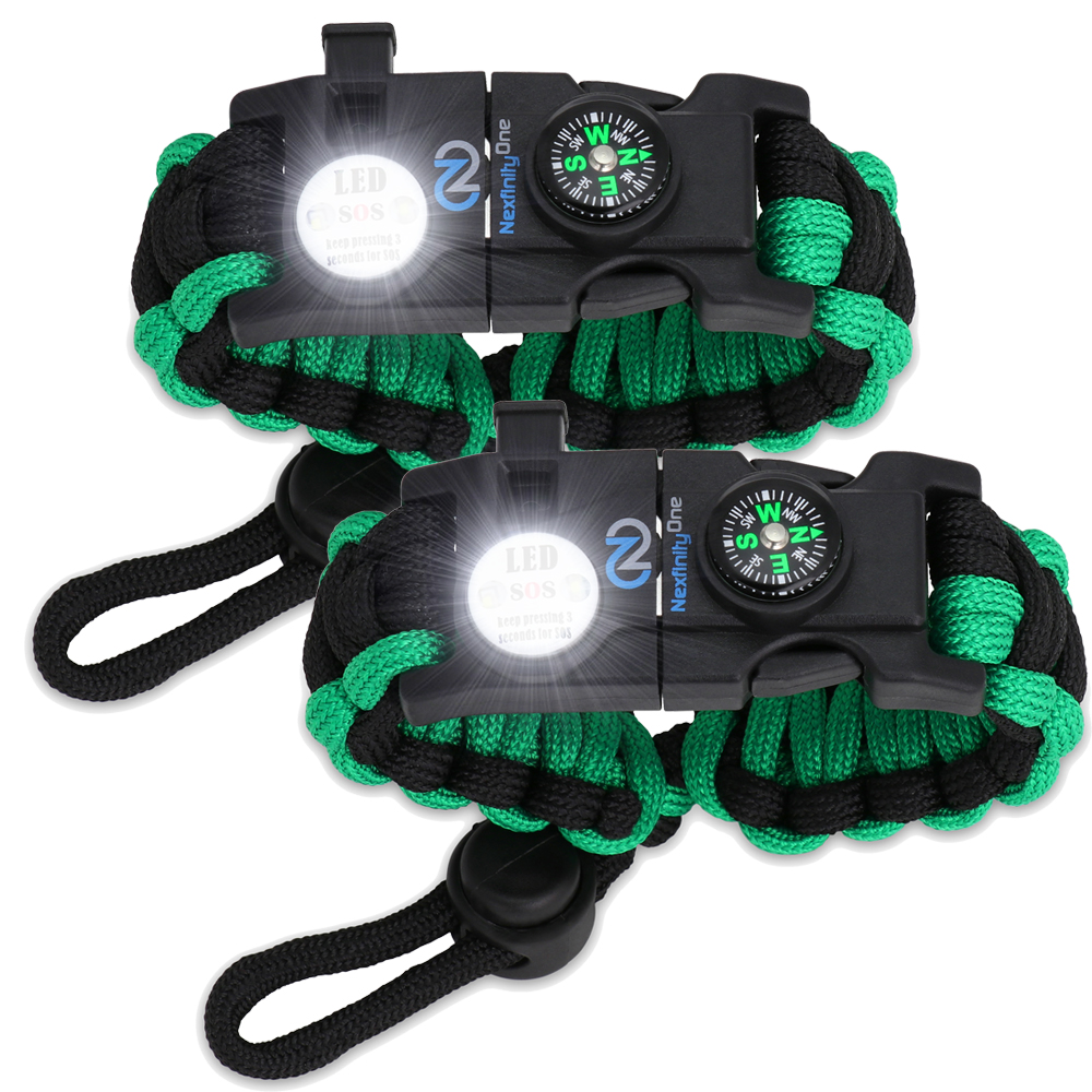 Survival Paracord Bracelet (2 Pack) Green/Black – Nexfinity One