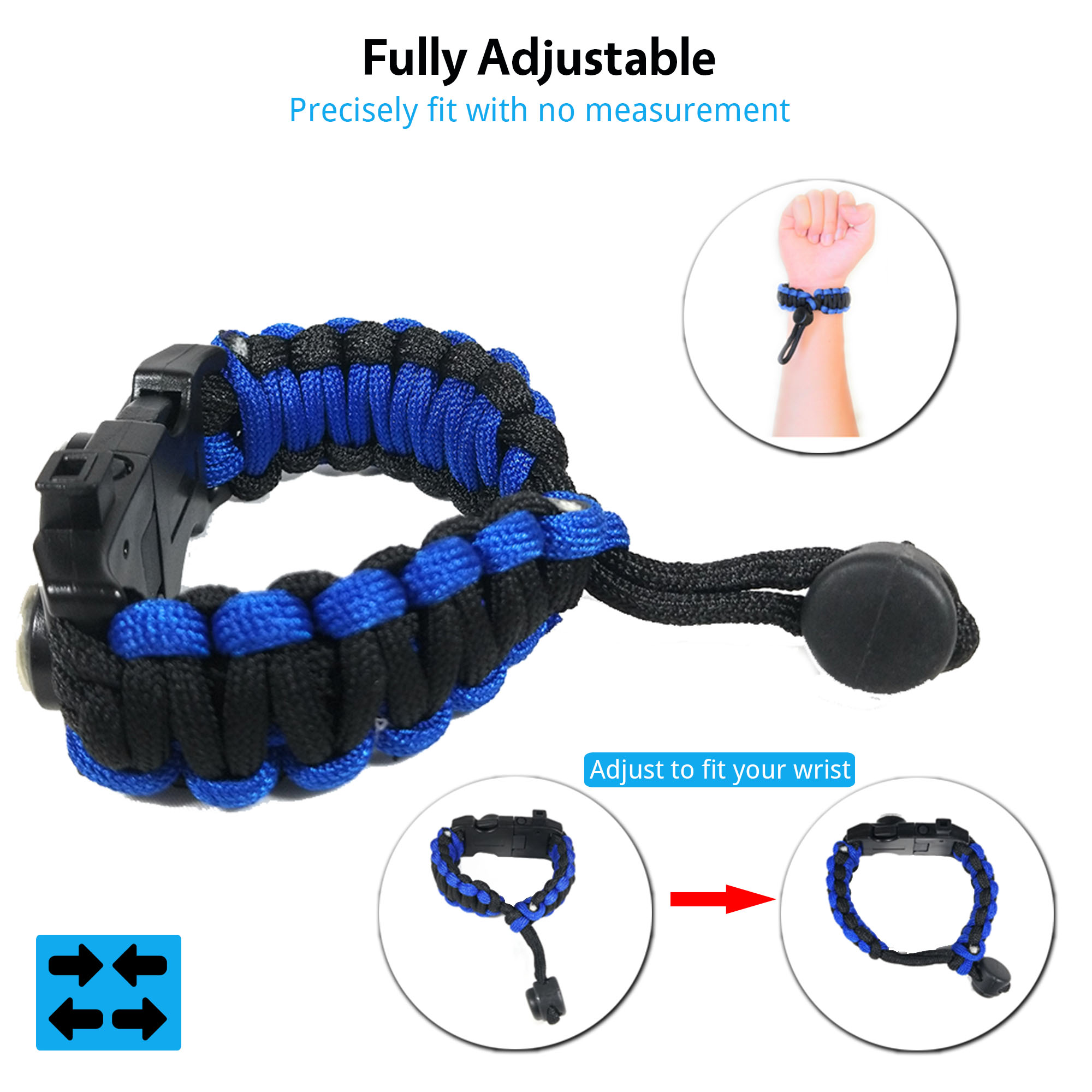 X-Cords Paracord Bracelet Survival Bracelet Kit W/ Fire Starter Buckle 550lb